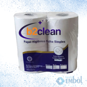 PAPEL HIGIÊNICO ROLÃO 100% CELULOSE B2CLEAN 300M X 10CM C/8