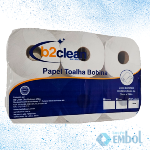 TOALHA DE PAPEL BOBINA B2CLEAN BRANCO 28G 20CM X 200M C/6