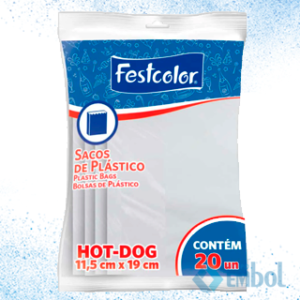 SACO PLÁSTICO HOTDOG (CACHORRO QUENTE) 11,5CM X 19CM FESTCOLOR C/20