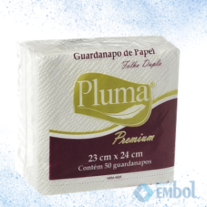 GUARDANAPO DE PAPEL PLUMA PREMIUM 23X24 FOLHA DUPLA BRANCO C/50