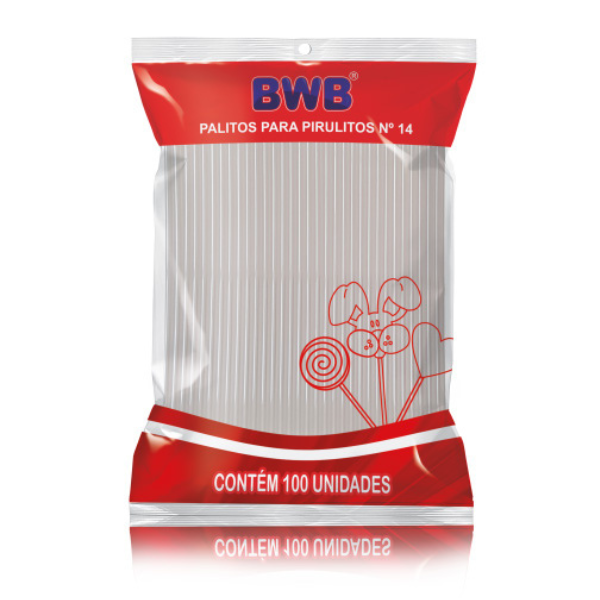 PALITOS BWB PARA PIRULITO MÉDIO NÚMERO 14 TRANSPARENTE COM 100