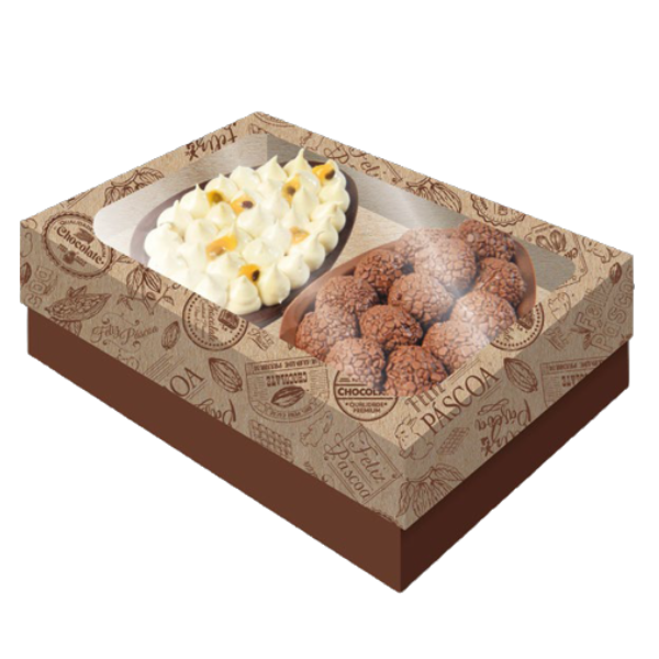 CAIXA OVO CHOCOLATE FESTCOLOR 2 OVOS 250G IMPRESSA MÉDIA COM 3