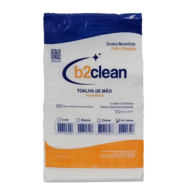 TOALHA PAPEL INTERFOLHADO B2CLEAN 100% 20X21 COM 1000