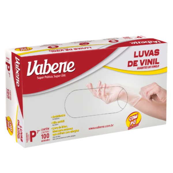 LUVA VABENE VINIL COM PÓ PEQUENA COM 100 UNIDADES