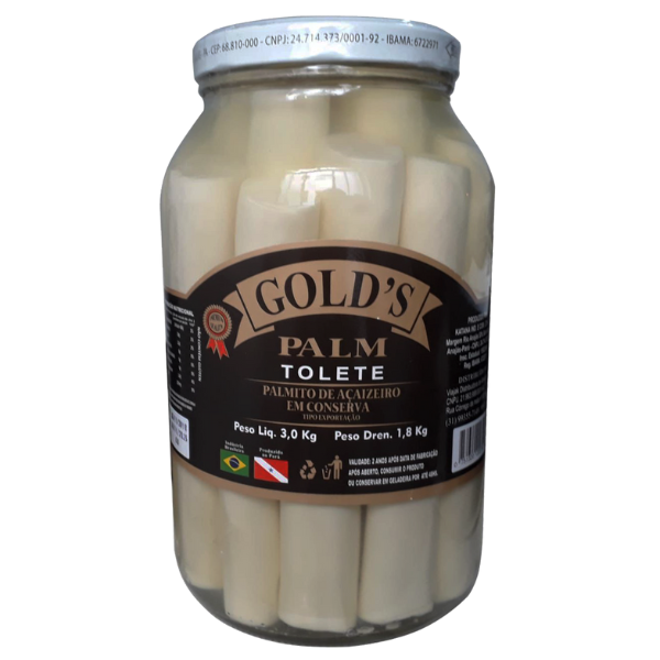 PALMITO TOLETE VIDRO EM CONSERVA GOLD`S 1,8KG/3KG