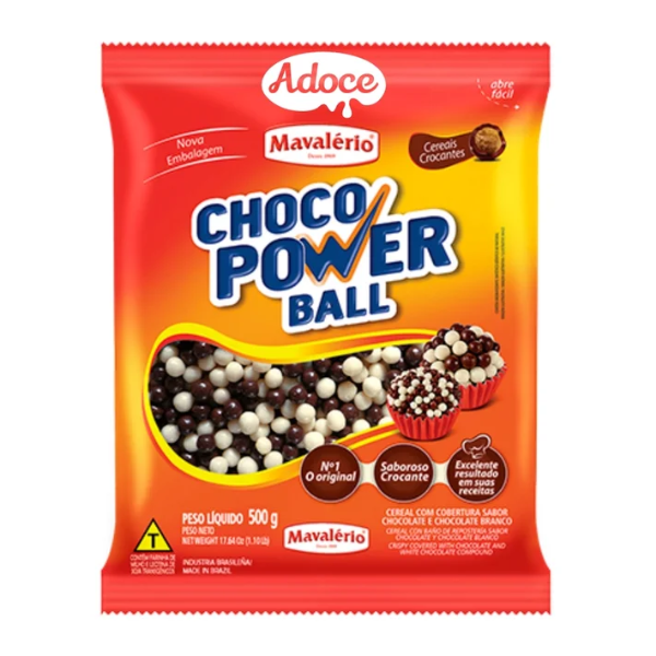 CEREAL CHOCOLATE POWERBALL MINI PRETO/BRANCO 500G