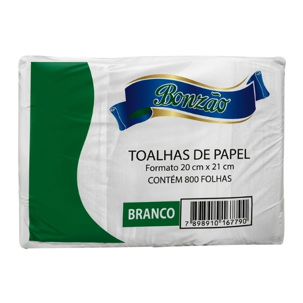 TOALHA PAPEL INTERFOLHADO BONZÃO 20X21 BRANCO COM 800 FOLHAS