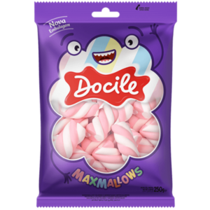 MARSHMALLOW DOCILE TWIST ROSA/BRANCO BAUNILHA COM 250G