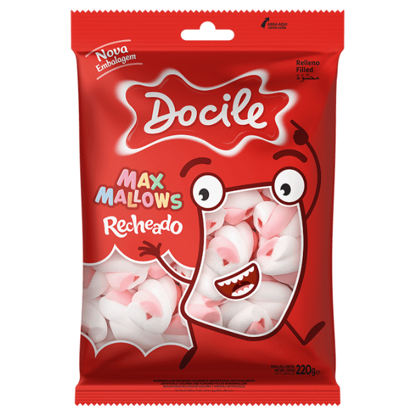 MARSHMALLOW DOCILE RECHEADO ROSA/BRANCO COM 220G