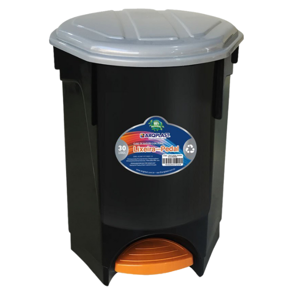 LIXEIRA PLÁSTICA ARQPLAST PEDAL PRETA 21L