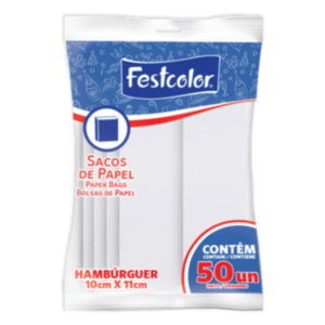 SACO PAPEL FESTCOLOR HAMBURGUER 10X11 BRANCO COM 50