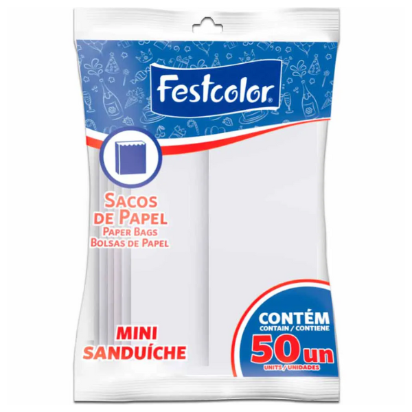 SACO PAPEL FESTCOLOR MINI SANDUICHE 7,5X9 BRANCO COM 50