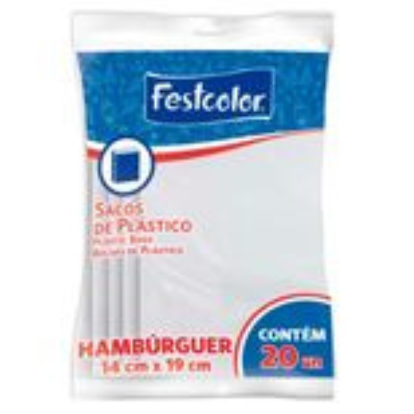 SACO PLÁSTICO DESCARTÁVEL FESTCOLOR HAMBÚRGUER 19X14 COM 20
