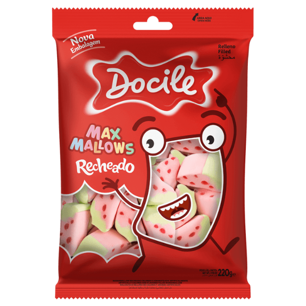 MARSHMALLOW DOCILE RECHEADO MORANGO COM 220G