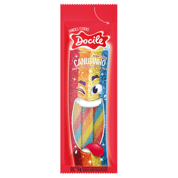 BALA DOCILE CANUDINHO COLORIDO MORANGO CITRICO COM 15G