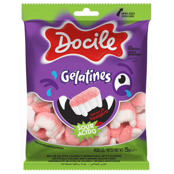 GELATINES DOCILE MINI DENTES VAMPIRO CITRICOS COM 15G