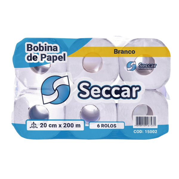 TOALHA PAPEL ROLO SECCAR BRANCO 20X200M COM 6