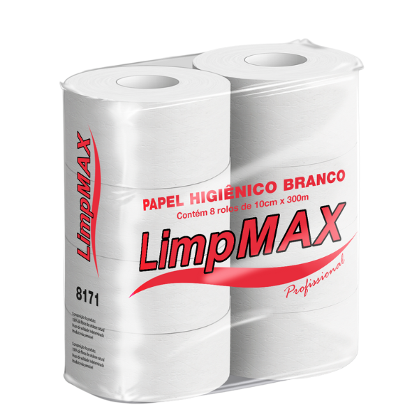 ROLÃO PAPEL HIGIÊNICO LIMPMAX 300M F.SIMPLES BRANCO C/8 ROLOS