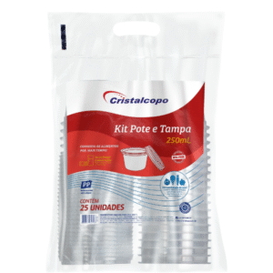 KIT POTE CRISTALCOPO 250ML SOBRETAMPA TRANSPARENTE COM 25
