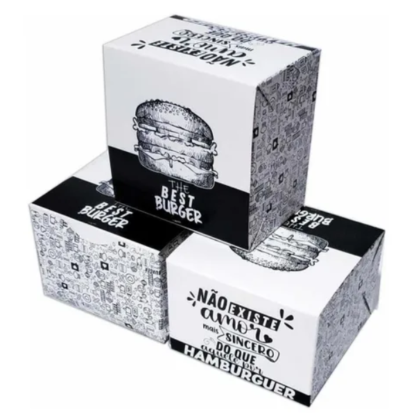 CAIXA PAPEL PLUMA HAMBURGUER BRANCO/PRETO COM 100