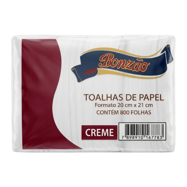 TOALHA PAPEL INTERFOLHADO BONZÃO 20X21 CREME COM 800 FOLHAS