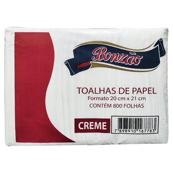 TOALHA PAPEL INTERFOLHADO BONZÃO 20X21 CREME COM 800 FOLHAS