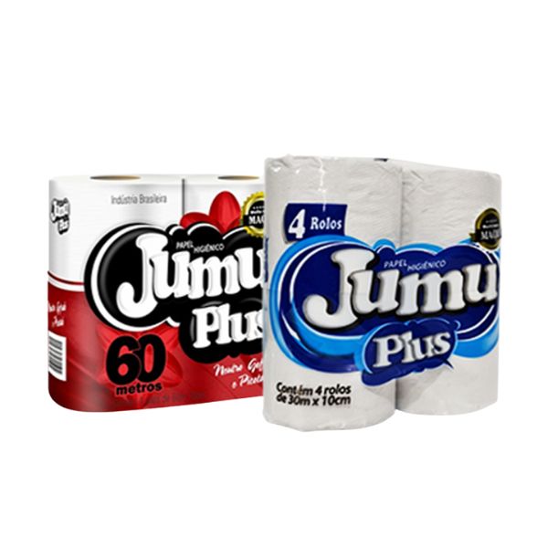 PAPEL HIGIÊNICO JUMU PLUS 60 METROS PACOTE COM 4 UNIDADES