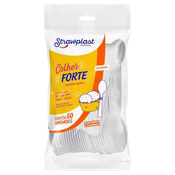 COLHER STRAWPLAST FORTE REFEIÇÃO BRANCA COM 50