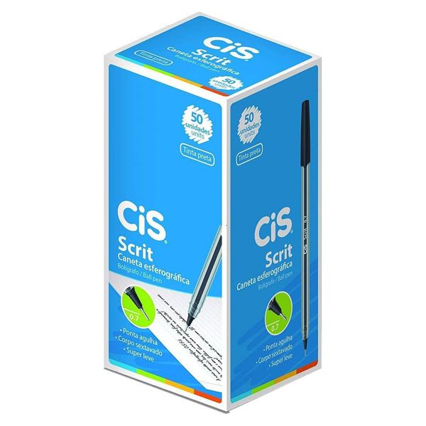 CANETA ESFEROGRÁFICA CIS SCRIT 0,7MM PRETA COM 50