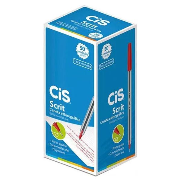 CANETA ESFEROGRÁFICA CIS SCRIT 0,7MM VERMELHA COM 50