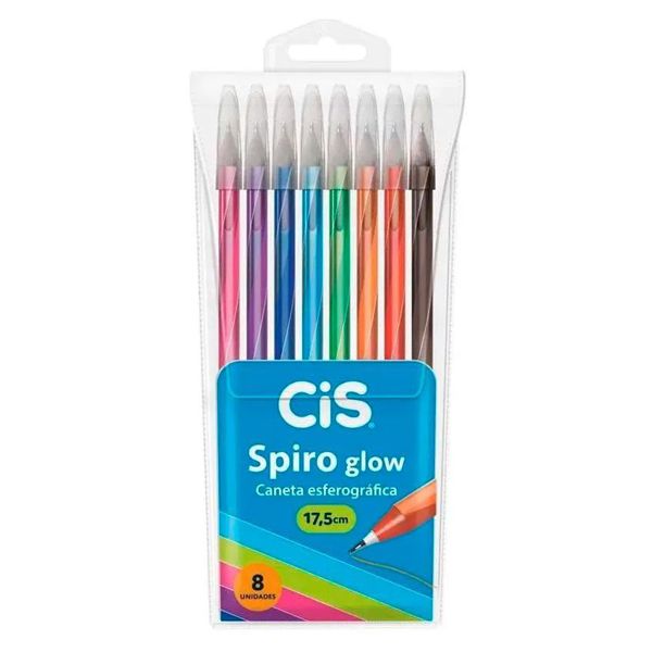 CANETA ESFEROGRÁFICA CIS SPIRO 0,7MM SORTIDA KIT COM 8
