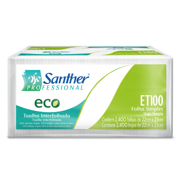 TOALHA PAPEL INTERFOLHADO SANTHER ECO ETI00 22X23 COM 2400
