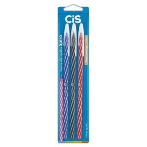 CANETA ESFEROGRÁFICA CIS SPIRO 0,7MM AZUL/PRETA/VERMELHA COM 3