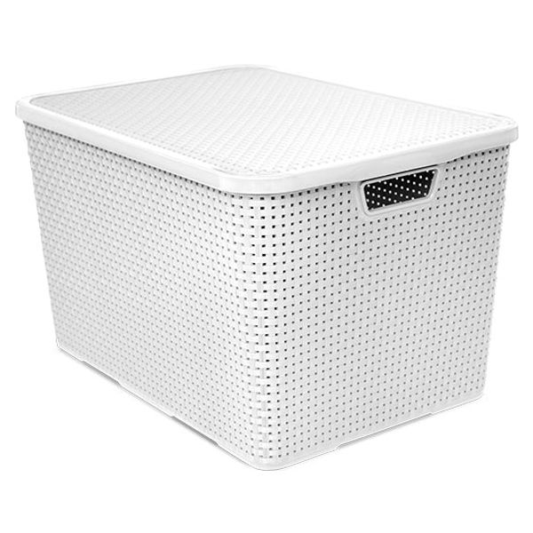 ORGANIZADOR PLÁSTICA ARQPLAST RATAN COM TAMPA 40L BRANCO