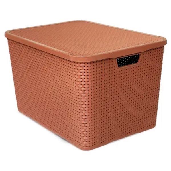 ORGANIZADOR PLÁSTICA ARQPLAST RATAN COM TAMPA 40L MARROM