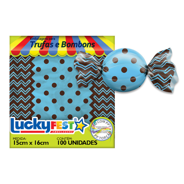 EMBALAGEM L BOMBOM PP 15X16 MARROM/ AZUL POA COM 100
