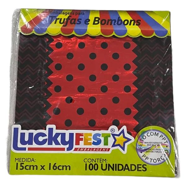 EMBALAGEM L BOMBOM PP 15X16 PRETA/ VERMELHA POA COM 100