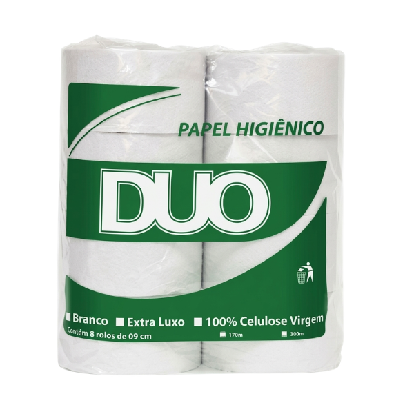 ROLÃO DUO 100% CELULOSE 9CMX170M BRANCO COM 8