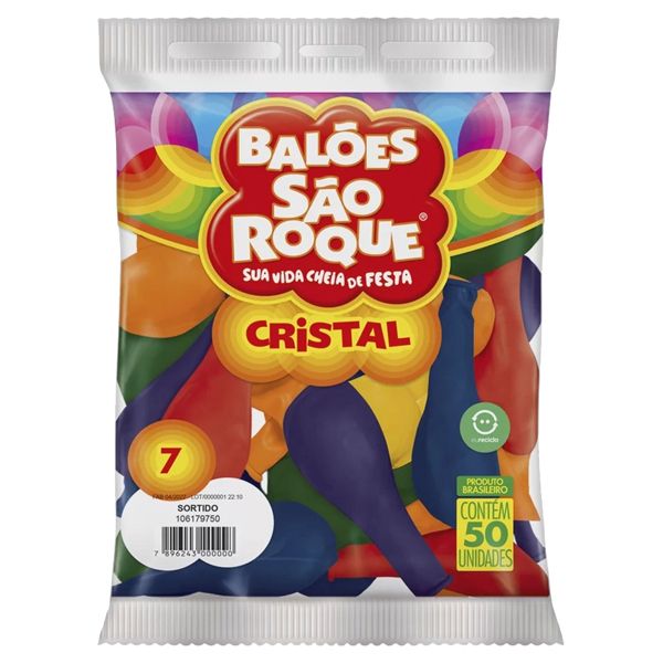 BALÃO SÃO ROQUE 7 LISO CRISTAL COM 50