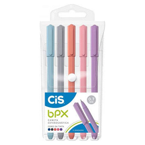 CANETA ESFEROGRÁFICA CIS BPX 0,7MM SORTIDO KIT COM 5