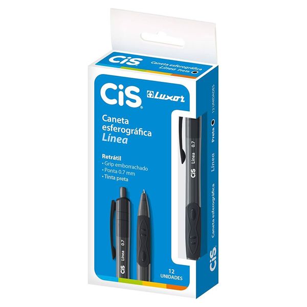 CANETA ESFEROGRÁFICA CIS LINEA 0,7MM PRETA COM 12