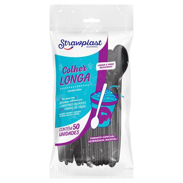COLHER STRAWPLAST LONGA PRETA COM 50