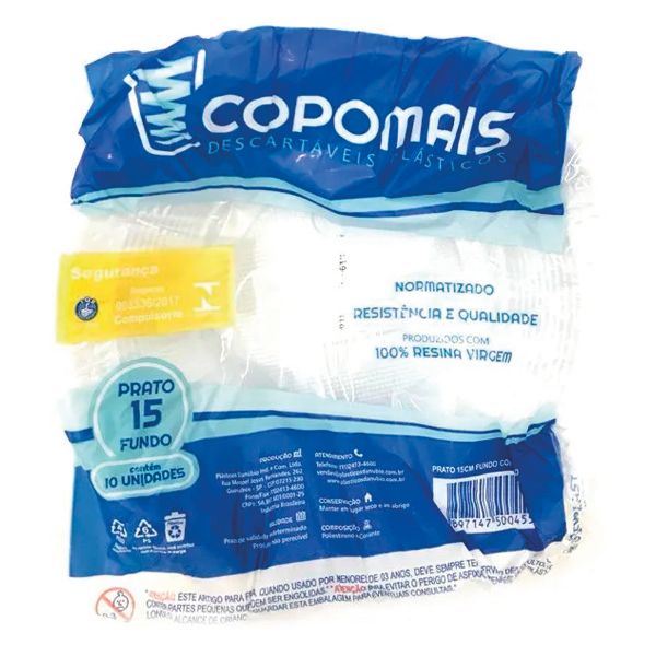 PRATO PS COPOMAIS FUNDO 15CM BRANCO COM 10