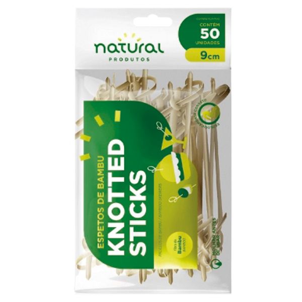 ESPETO NATURAL BAMBU KNOTTED 9CM COM 50