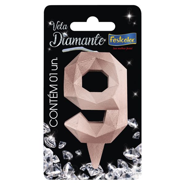 VELA FESTCOLOR DIAMANTE NÚMERO 9 ROSE GOLD UNIDADE
