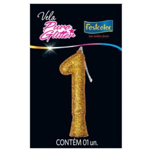 VELA FESTCOLOR PURO GLITTER NÚMERO 1 DOURADA UNIDADE