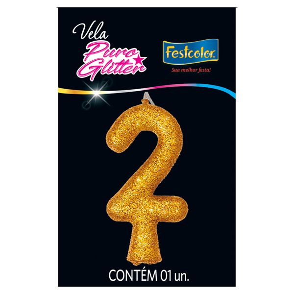 VELA FESTCOLOR PURO GLITTER NÚMERO 2 DOURADA UNIDADE