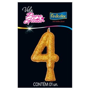 VELA FESTCOLOR PURO GLITTER NÚMERO 4 DOURADA UNIDADE