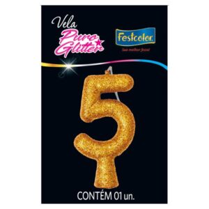 VELA FESTCOLOR PURO GLITTER NÚMERO 5 DOURADA UNIDADE