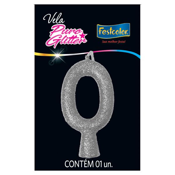 VELA FESTCOLOR PURO GLITTER NÚMERO 0 PRATA UNIDADE